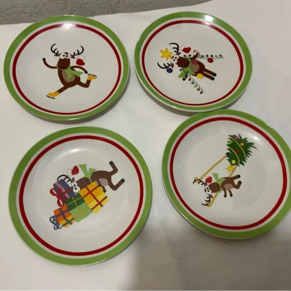 Set Of 4 Promotional Alliance WHIMSICAL REINDEER 6” APPETIZER Plates A3